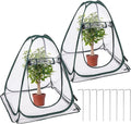 2 Pack Pop Up Greenhouse Plant Tent with 8 Ground Nails &amp 2 Carry Bags Roll-Up Door Easy Folding for Storage Creates Warmth for Plants Protection from Cold for Backyard (27.5 x 27.5 x 31.5