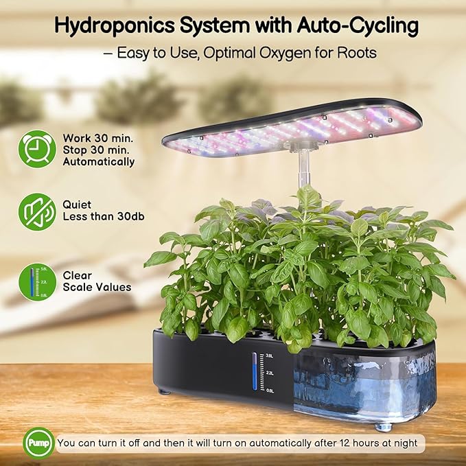 Hydroponics Growing System Kit - 12 Pods Indoor Herb Garden with LED Grow Light Adjustable Height up to 17 Auto Timer - Perfect Home Birthday &amp Mother’s Day Gift for Women