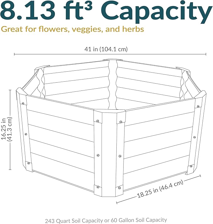 Sunnydaze Galvanized Raised Garden Bed Outdoor - Metal Planter Box for Gardening Vegetables and Plants - 16.25 H Hexagon - Brown
