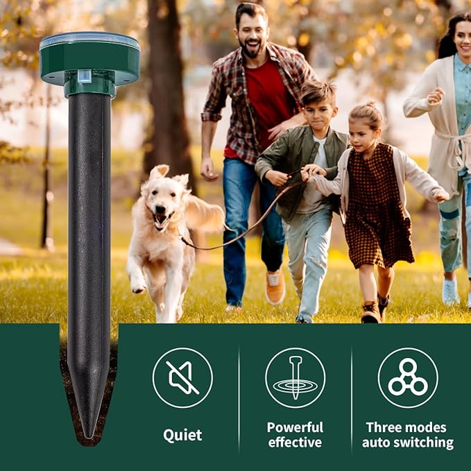 Upgrade 8PK Mole Repellent for lawns Gopher Repellent Ultrasonic Solar Powered Snake Repellent Deterrent Mole Repeller Vole Repellent Outdoor Lawns Garden Yard All Pests Sonic Spikes Stakes Chaser