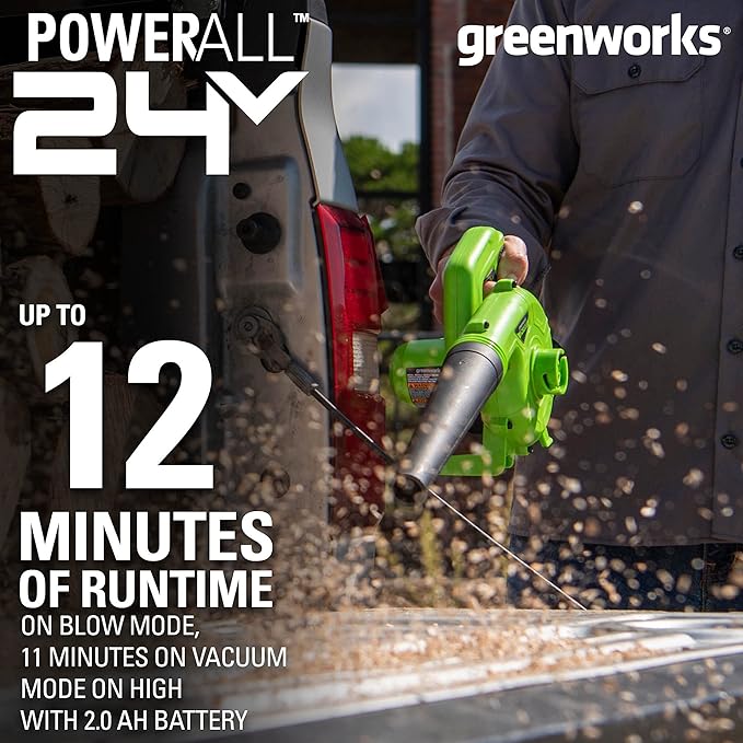 Greenworks 24V (90 MPH / 180 CFM / 200+ Compatible Tools) Cordless Shop Blower 2.0Ah Battery and Charger Included