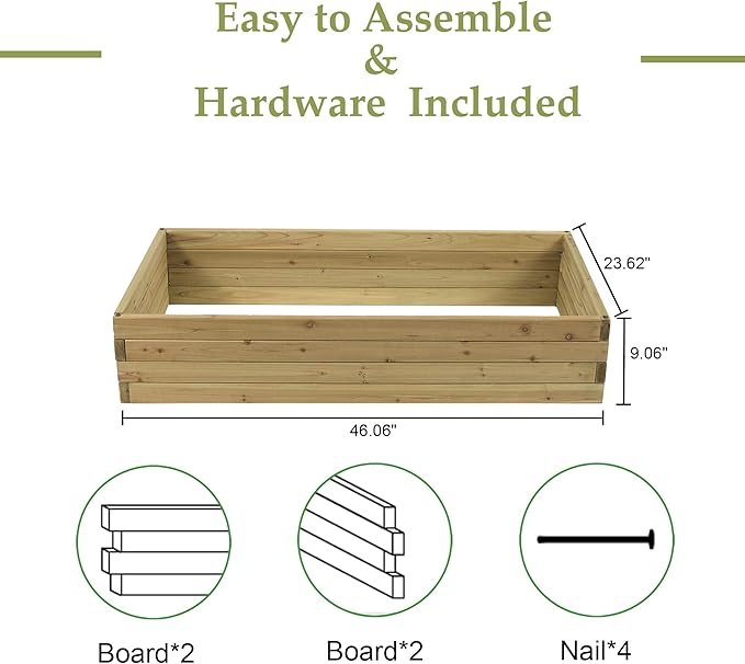 LuxenH me Wood 46 Raised Garden Bed Fir Wood Planting Bed Solid Wood for Vegetable Flower Herbfor Outdoor Lawn Yard Patio Use