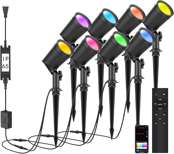 SUNTHIN 8 Pack 36W Smart Landscape Lights with 2pcs 6.5FT Extension Cord with 3-Pin