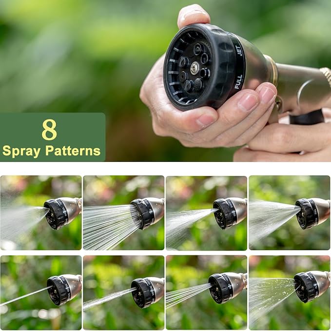 FANHAO Heavy Duty Garden Hose Nozzle 100% Metal Water Nozzle with 8 Adjustable Spray Patterns High Pressure Hose Sprayer with Non-Slip Grip for Watering Plants &amp Lawns Washing Cars &amp Pets -