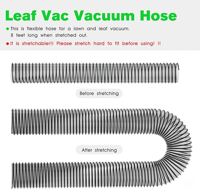 Leaf Vac Hose Dust Collection Hoses 8 Foot PVC Flexible Grass Catcher Leaf Vac Collection Vacuum Hose FOR DR Agri-Fab Trac Fits Most Brands Of Lawn Leaf Blowers (8 Inch Inside Diameter)