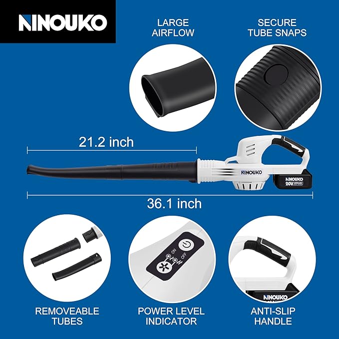 Leaf Blower Cordless 20V Electric Cordless Leaf Blower with 4000mAh Battery and Charger 2 Speed Modes Lightweight Battery Powered Leaf Blowers for Lawn Care Patio Blowing Leaves and Snow