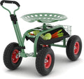 Adjustable Garden Rolling Stool with Wheels Outdoor Garden Cart with Seat on Wheels Gardening Cart with Tool Tray &amp Steering Handle for Easy Planting and Yard Work