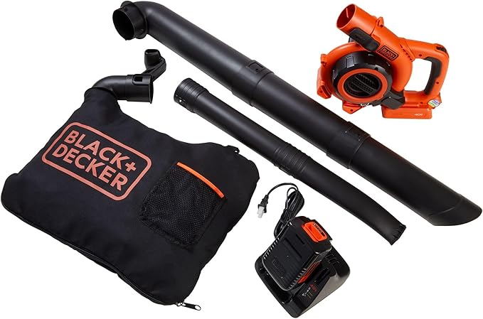 BLACK+DECKER Leaf Blower Cordless Leaf Vacuum and Mulcher Combo Kit Battery and Charger Included 40V 120 mph Air Speed 6-Speed Dial Built-in Scraper with Collection Bag (LSWV36)