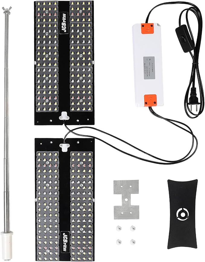 JCBritw 200W LED Grow Light on Stand for Indoor Plants Desktop Plant Growing Lamp Full Spectrum with UV IR 90 Degree Lens Tabletop Plant Light for Seed Starting Seedlings Veg Fruits and Flower