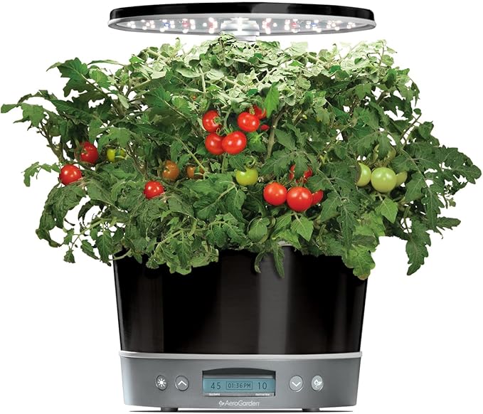 AeroGarden Harvest Elite 360 Indoor Garden Hydroponic System with LED Grow Light and Herb Kit Holds up to 6 Pods Platinum