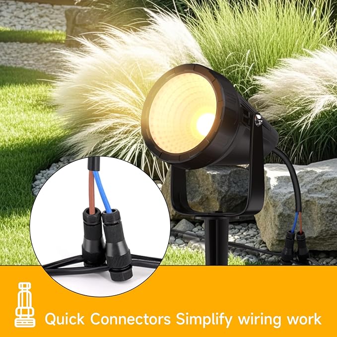 Outdoor Landscape Lighting - 12Pack Outdoor Spot Lights with Connectors &amp Transformer for Yard Plant Lawn Tree Flags House Garden Fence - 7W Warm Yellow 3000K Spotlights with IP65 Waterproof