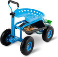 Rolling Garden Cart with Workseat - Heavy Duty Scooter with Handle and Storage Gardening Stool 360 Degree Swivel Seat for Seniors Garden Cart on WheelBlue