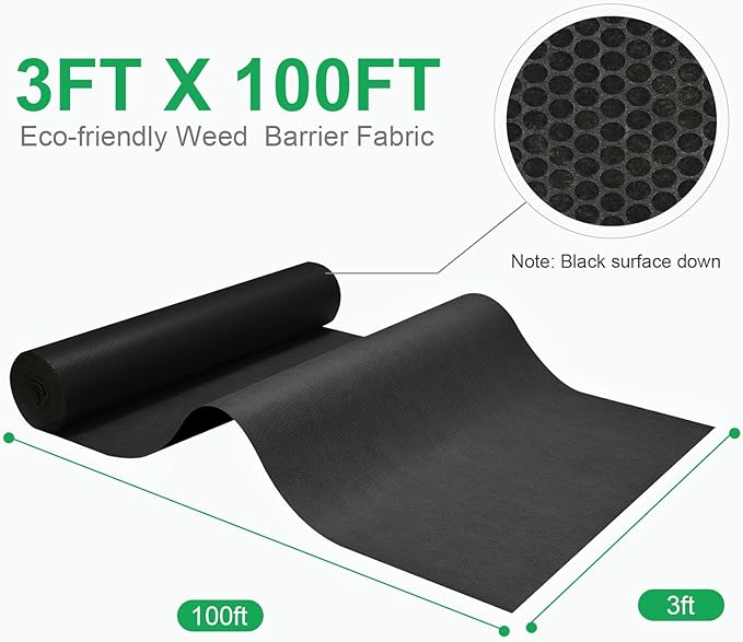 3x100ft Weed Barrier Fabric &amp Landscape Fabric5.8oz Heavy-Duty Non-Woven Ground Cover Easy Setup Weed Control Mat for Garden Yard Farm Orchard Fruit Trees