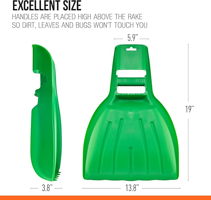 Child-Size Leaf Collector &amp Rake Set – Garden Leaf Scoops and Lawn Cleaning Tools for Kids Includes 1 Rake and 1 Pair of Leaf Grabbers Green Plastic – by Superio