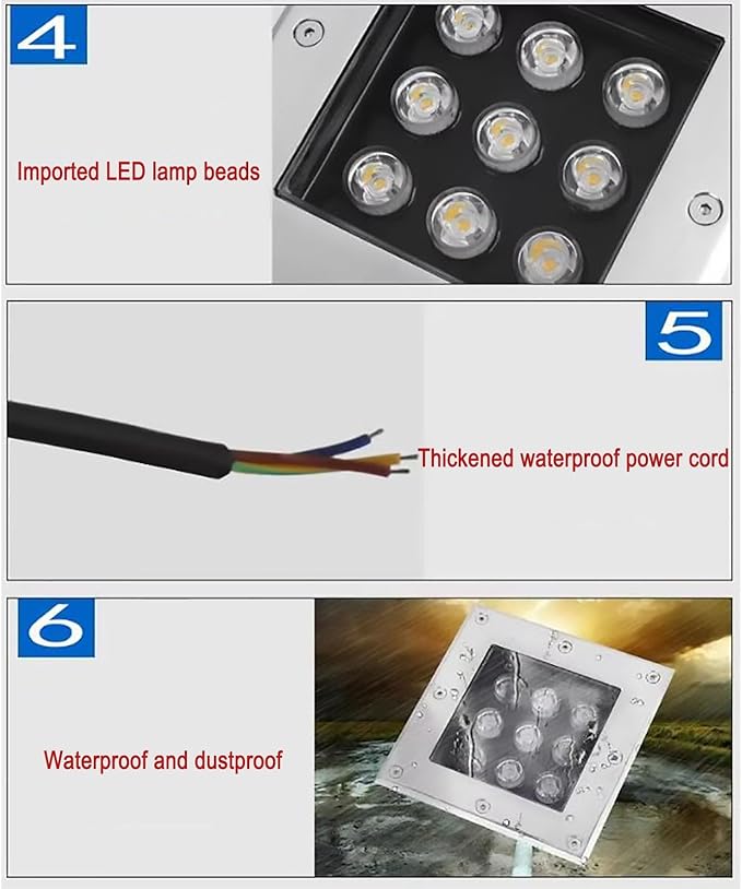 LED Landscape Lights - Outdoor Buried LightsSquare Ultra-Thin Spotlight IP66 Waterproof Embedded Underground Light for Pathway Walkway Deck Yard Floor LampWarm White-16W