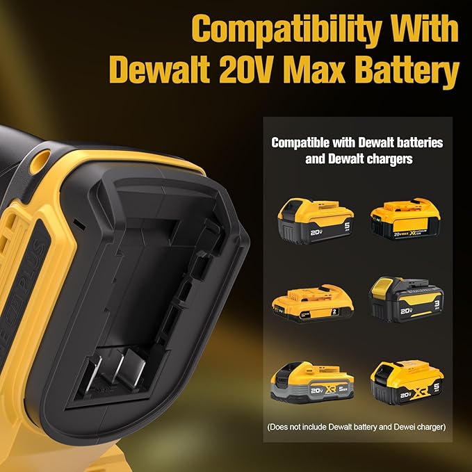20V Cordless Leaf Blower - 4-Speed Electric Blower Lightweight for Quick Yard Cleanup Patio Driveway &amp Dust Removal - Complete Lawn Care Blower Kit(Only ToolYellow)
