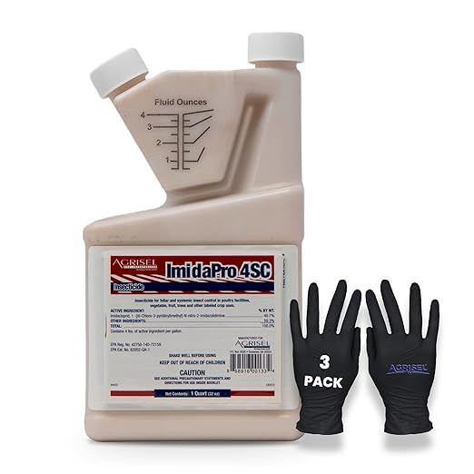 ImidaPro 4SC Insect Control Safe for Poultry &amp Greenhouses Insecticide Effective Against 100+ Insects Treats 1000 Sq Ft w/Just 3oz Includes 3-pack of Agrisel Protective Gloves 32 Ounces