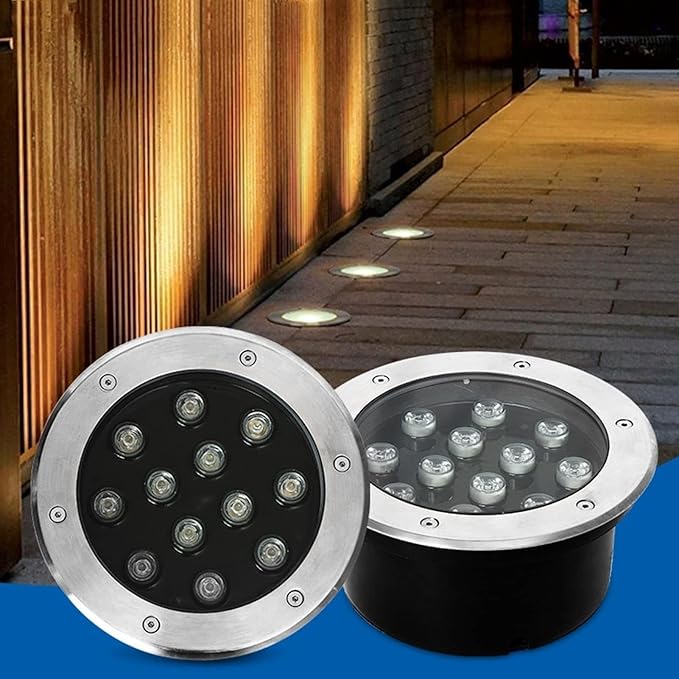 Round Underground Light LED - Ground Landscape Lamp IP67 Waterproof Outdoor Recessed Spot Light LED Beam Spotlight for Garden Yard Construction Lighting(Green12W(85-265v))