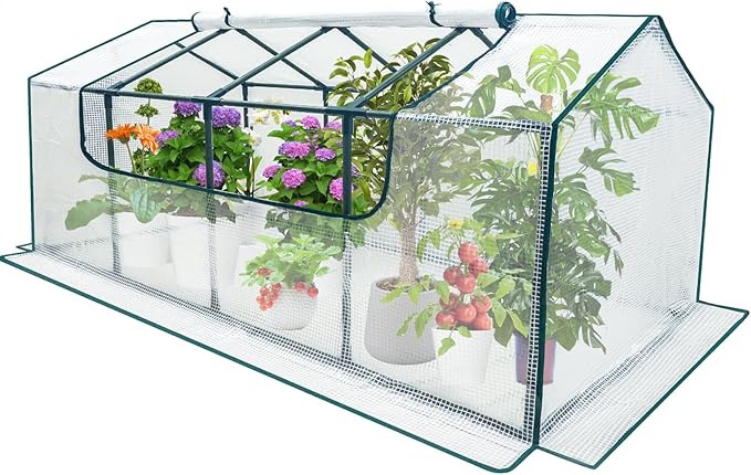 Mini Greenhouse Outdoor deaunbr Waterproof Garden Green House with Durable PE Cover &amp Roll-Up Zipper Door Heavy Duty Greenhouse Tent for Indoor Outdoor Plants - 63x31.5x31.1