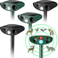 Ultrasonic Animal Repellent Outdoor Solar Powered Repeller Cat Dog Deer Deterrent Waterproof Motion Sensor Deterrent for Yard Garden Rabbit Squirrels Fox Pest(Black Green4 Pieces)