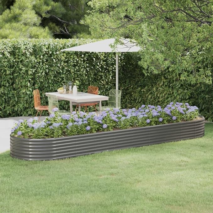 Raised Garden Bed Powder-Coated Steel Gray 155.9x39.4x14.2 Oval Shape Elevated Planter Box Large Outdoor Vegetable Flower Garden Raised Bed for Patio Balcony and Garden