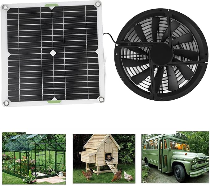 Solar Panel Fan Kit 100W 12V Waterproof Solar Exhaust Fan Portable Ventilator with Metal Protection Mesh Solar Powered Exhaust Fan for Chicken Coops Greenhouses Sheds Pet Houses Window Exhaust