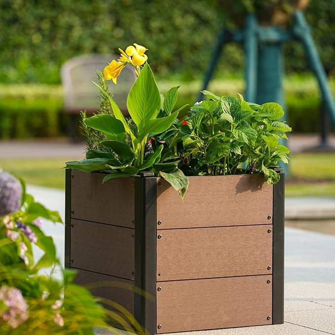 Wood Raised Garden Bed 19x19x17 in Tall Outdoor Planter Box with Bottom Deep Root Elevated Garden Bed for Vegetables Herbs Flowers All-Weather Composite Rectangle Planter for Patio Backyard