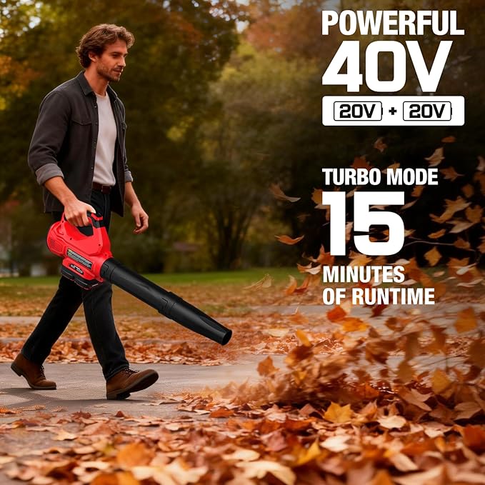 PowerSmart 40V Battery Leaf Blower Cordlesswith 2X 2.0Ah Batteries and Fast ChargersTurbo ModeHigh Powerfor Lawn CarePatio CleaningBlowing Fallen LeavesSnow and Dust etc.(DB2201B)