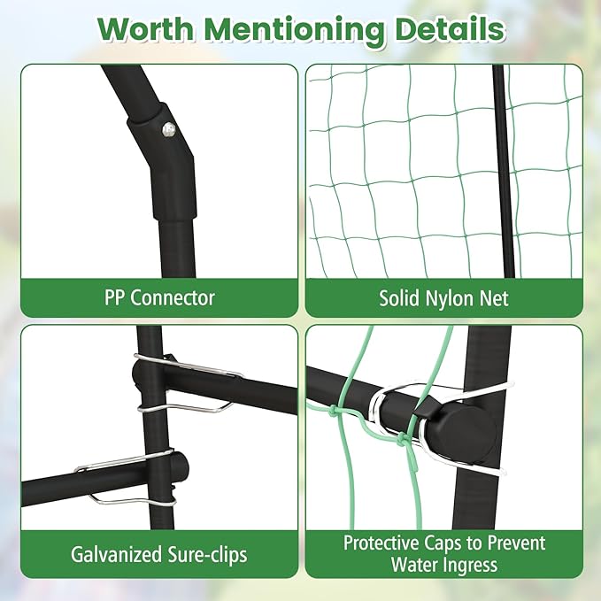 Garden Arch Trellis 71 x 45 x 90 Tall Metal Plant Support w/Net Rustproof PE-Coated Frame Garden Trellis for Climbing Plants Vegetable Flower Vine Perfect for Outdoor Yard Lawn
