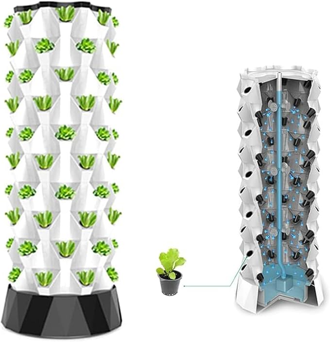 Hydroponics Tower Aquaponics Grow Aeroponics Growing Kit for Fruits and Vegetables with Hydrating Pump Timer Adapter Seeding Bed &amp