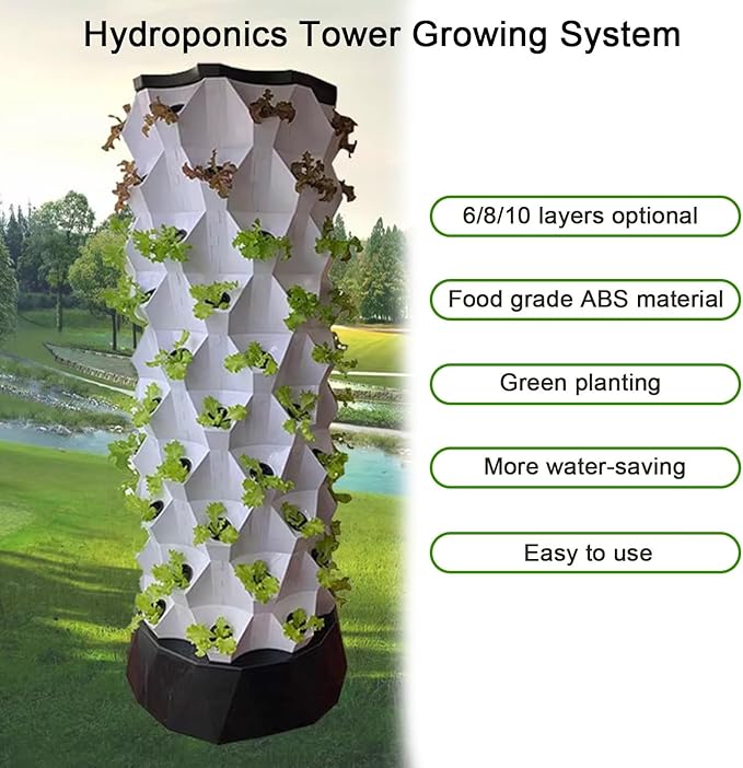 Hydroponics Growing System 6/8/10 Layers Hydroponics Tower Indoor Vertical Gardening Grow Kit with Pump and Water Tank for Leafy Vegetables and Fruits No Soil8Layers
