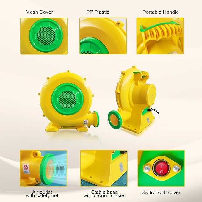 950W+480W High Power Air Blower for Inflatable Spray Booth Inflatable Bounce House Blower Portable Fan Pump Corded Commercial for Bouncy Castle Jumper Water Slide