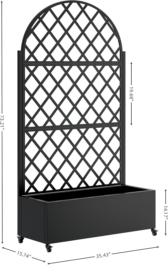 Raised Garden Bed with Trellis Metal Planter Box with Privacy Screen and Drainage Holes Planter Boxes Outdoor with 4 Wheels for Climbing Plants Vegetables Vines (Round)