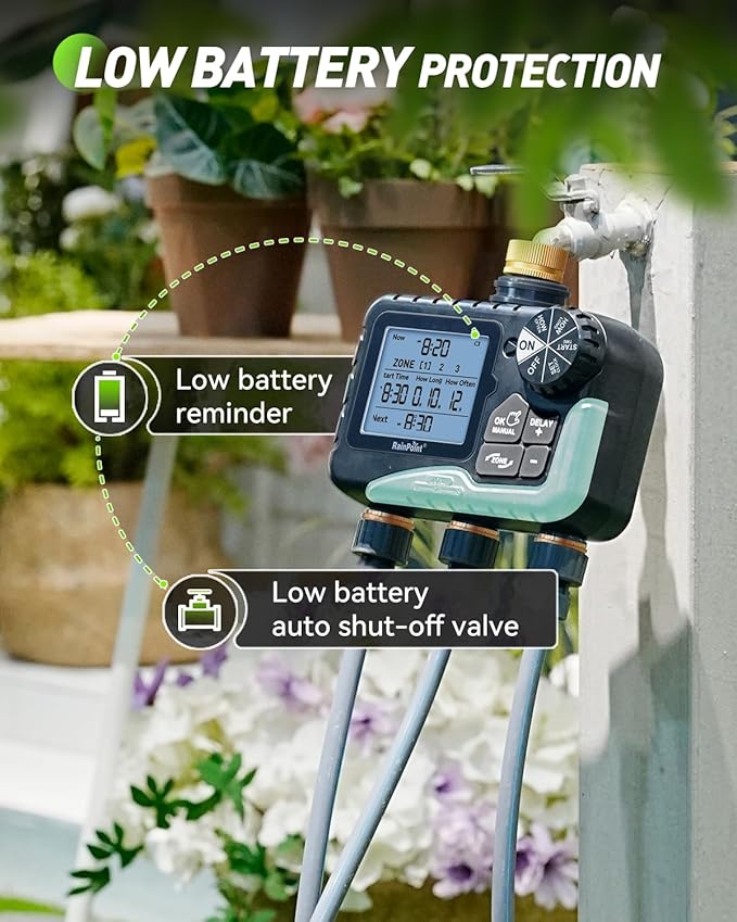 RAINPOINT 3 Zone Water Timer with Brass Inlet &amp Outlet 3 Custom Watering Plans Sprinkler Timer Featuring IP65 WaterproofRain Delay Manual &amp Automatic Watering with Large LCD for Yard 2026