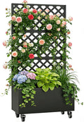 72 Planter Box with Trellis &amp Wheels Planter Boxes Outdoor with Drainage Hole for Climbing Plants Raised Planter with Privacy Screen Black