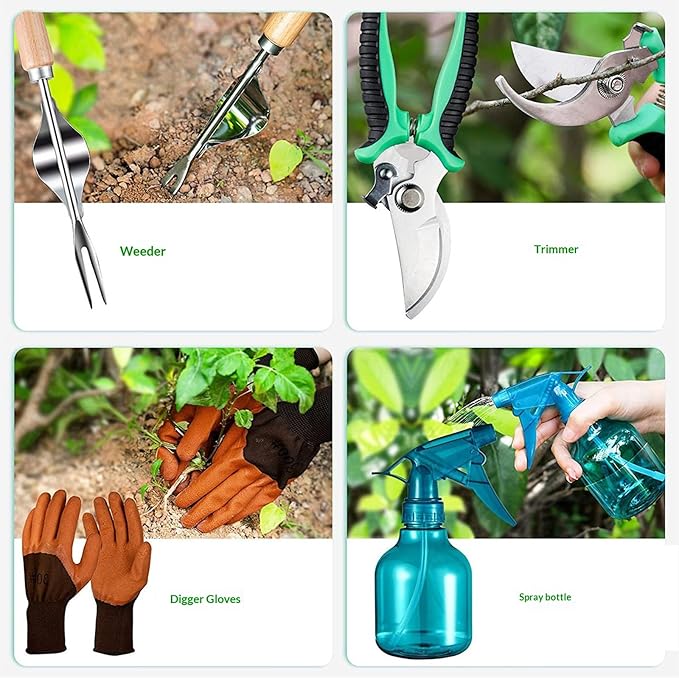 Stainless Steel Garden Tool Set - Heavy Duty Garden Hand Tools with Garden Tools Storage Handbag for Planting Trimming &amp Cultivation