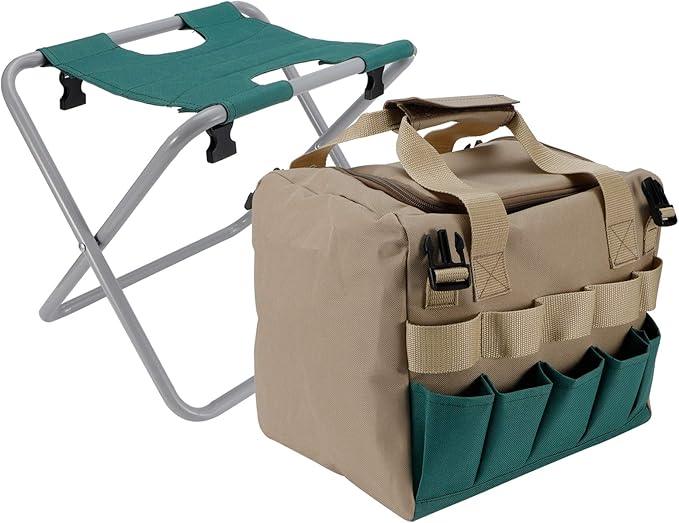 Zerodis Folding Gardening Stool with Detachable Storage Tote Bag Workseats Storage Tote Bag 600D Oxford Cloth Portable Garden Tools Set Organizer Chair for Fishing Camping Gardening