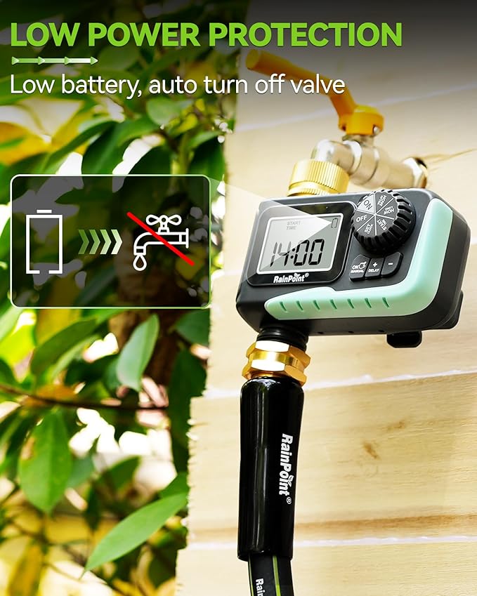 RAINPOINT Sprinkler Timer with Brass Swivel Programmable Water Timer for Garden Hose with Rain Delay/Manual Watering Digital Irrigation System Kit for Lawns 1 Outlet