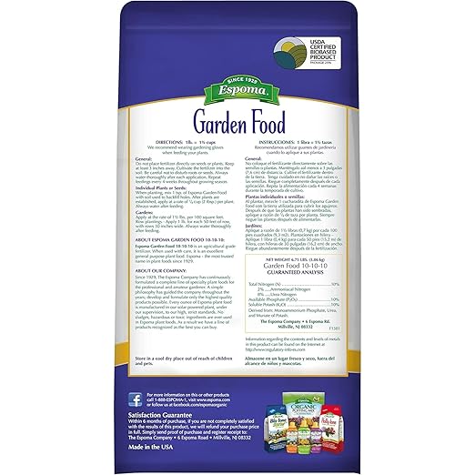 Espoma 10-10-10 Garden Food 6.75-Pound Bag Promotes Growth in All Flowering Plants Trees Shrubs and Vegetables. Granular for Easy Application. Pack of Two.
