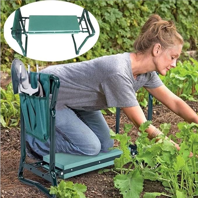 Upgraded Gardening Stool with Wide Soft Kneeling Pad Garden Kneeler and Bench for Seniors Featuring Large Tool Pouches Durable Foldable Design perfectfor Gardeners Outdoor Gardening Stool