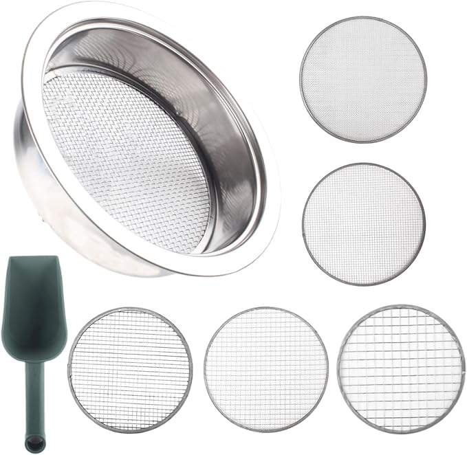 Garden Sieve Sifting Soil Sifter5 Sieve Mesh Filter Sizes and Shovel Stainless Stackable Gardening Sifting Screen Pan for Dirt Sand Rock Filtration Compost and Bonsai.