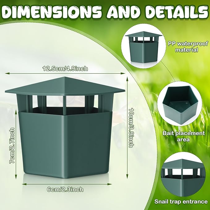 10 Pack Slug Snail Traps for Garden Reusable Beer Bait Snail Catchers with Pentagonal Lid Plastic Slug Houses for Outdoor Garden Vegetable Beds Farm(Green)
