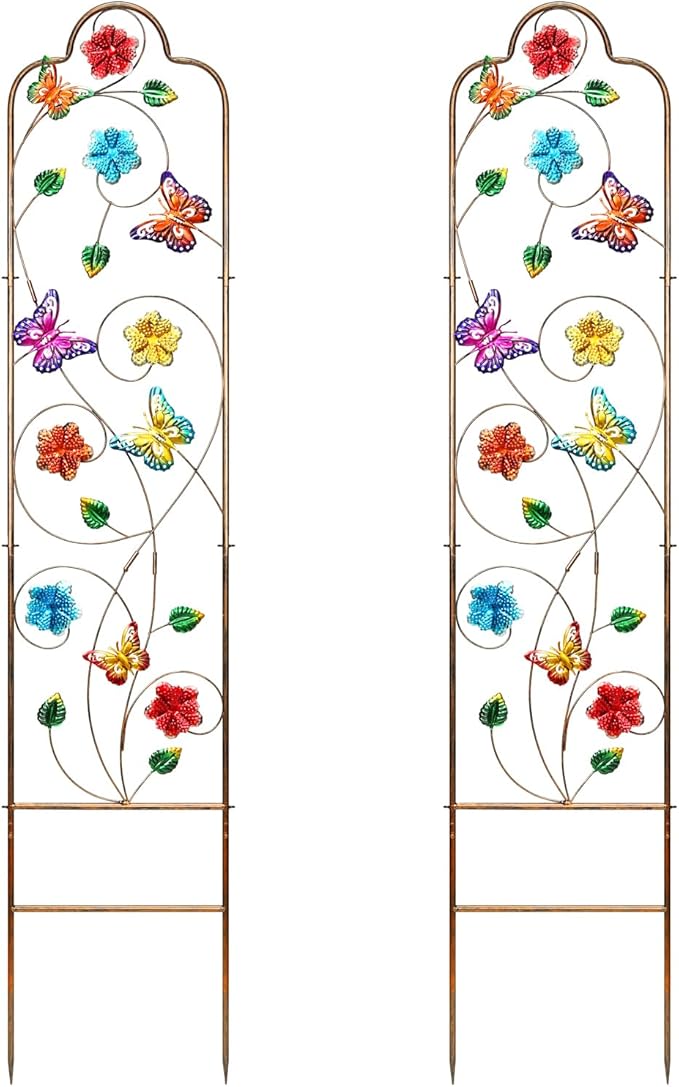 2 Pack Garden Trellis for Climbing Plants Outdoor Metal Arch Trellis for Climbing Vines Plants Support 60'' H x 11'' W Butterfly