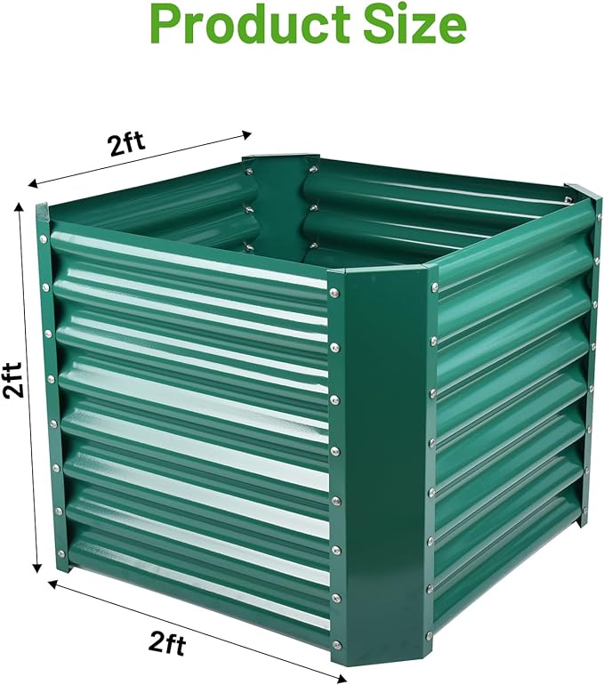 Land Guard 2×2×2 ft Galvanized Raised Garden Bed Kit Galvanized Planter Raised Garden Boxes Outdoor Large Metal Raised Garden Beds for Vegetables Green