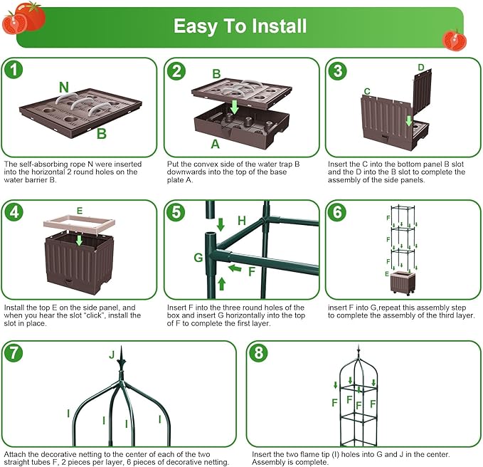 Raised Garden Bed Planter Boxes with Trellis1pcs 70.9Self-Watering Tomato Planter Boxes with Trellis for Climbing Vegetables Plants Flowers Tomato with WheelsUse for Indoor Outdoor (Brown)