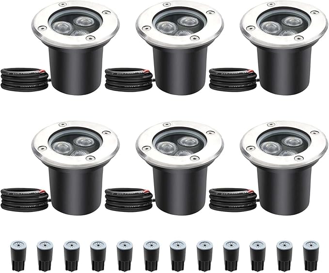 6 Pcs 3W LED Outdoor Spotlights - 12V/24V Ground LED Landscape Lights Waterproof IP67 Outdoor Recessed Spot Light Driveway Deck Step Garden Lights(Blue3w(12v))