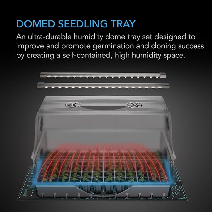AC Infinity Heavy-Duty Large Humidity Dome 6x12 Germination Kit Full Spectrum LED Grow Light Bars w/Samsung LM301H EVO LEDs Heat Mat 3 mm Thickest Dome Trays Extension Panels for Seed Starting