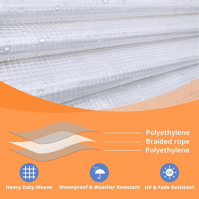 16Mil Clear Greenhouse Tarp Heavy Duty Clear Tarp with Grommets 8x16FT Reinforced Poly Transparent Greenhouse Plastic Cover Waterproof UV Resistant for Gardening Farming Canopy Chicken Coop