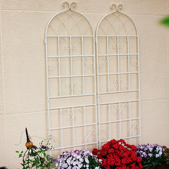 Sturdy Metal Garden Trellis for Climbing Plants – Rust Resistant Outdoor Plant Support with Decorative Lattice Design (2 Pack-Cream White)