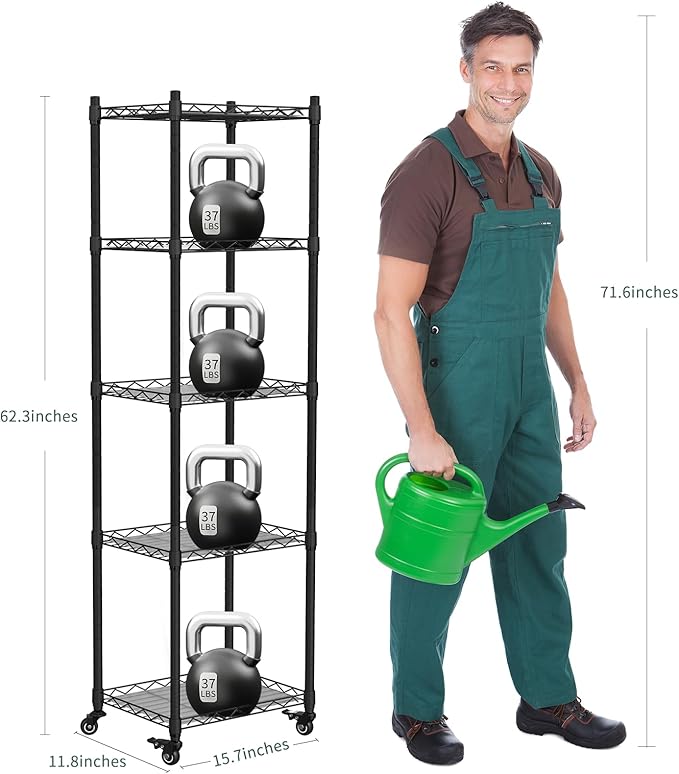 Mini 5-Tier Greenhouse for Indoor Outdoor  15.7 L×11.8 W×62.3 H Portable Greenhouse with Clear PVC Cover and Metal Shelf for Growing Vegetables Flowers and Seedlings with Wheels